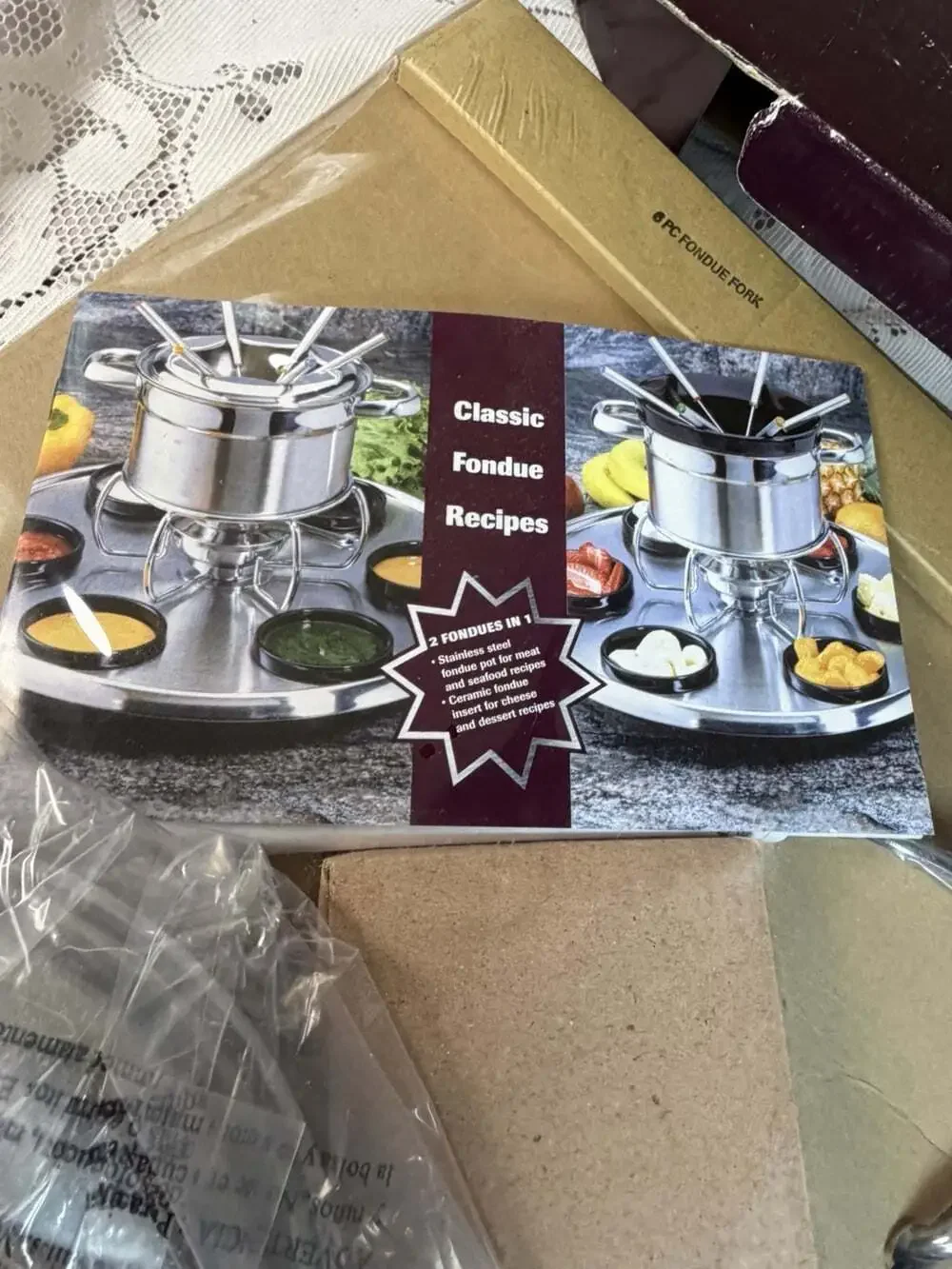 NIB Rotating Hoffritz Deluxe 18/10 Stainless Steel Fondue Set w/6 Forks  #402067